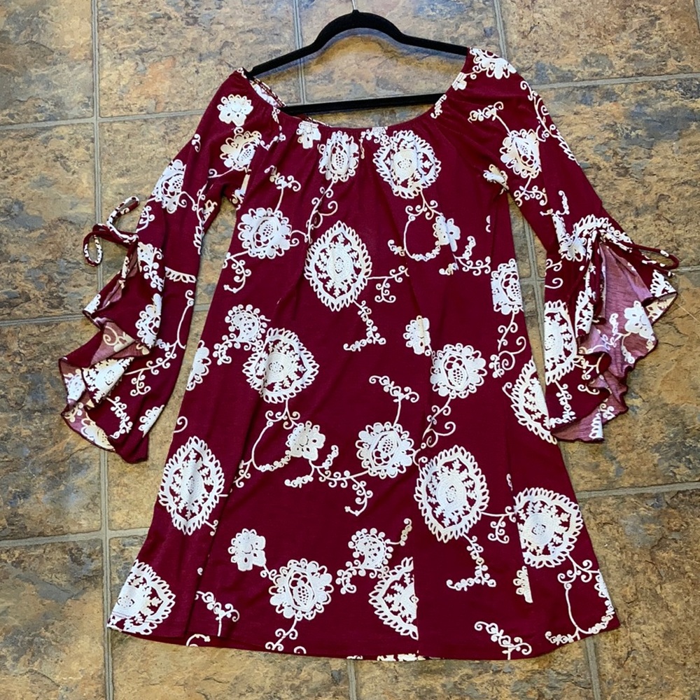 Red and white dress with flare tie sleeves